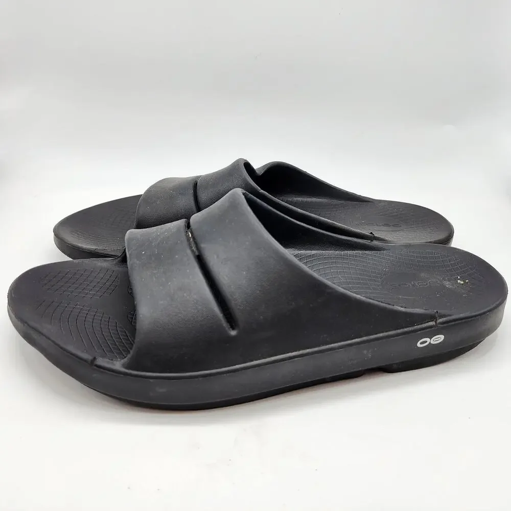Oofos Ooahh Black Recovery Slide Sandals Men's 14-16 Slip On Open Toe Comfort‎